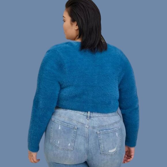 6X 30W Torrid Blue Shrug Eyelash Sweater Bolero Textured Knit Crop 90s Y2K Fuzzy - Picture 3 of 8